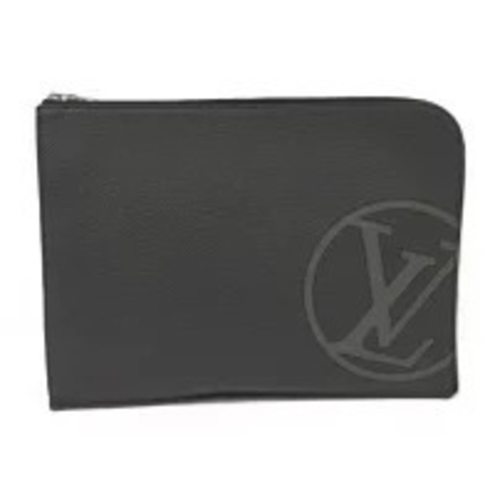 LOUIS VUITTON Pochette Jour Clutch Bag Taurillon Leather Noir Black LV Circle